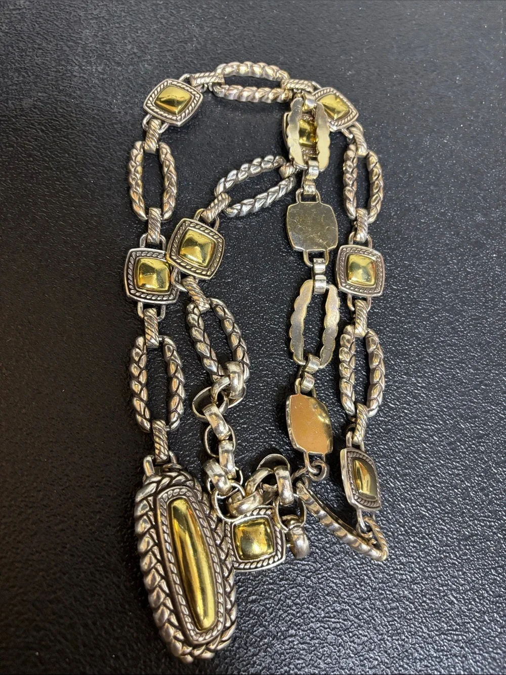 Western Two-Tone Silver and Gold Rope Link Belt with Square Gold Accents Medium